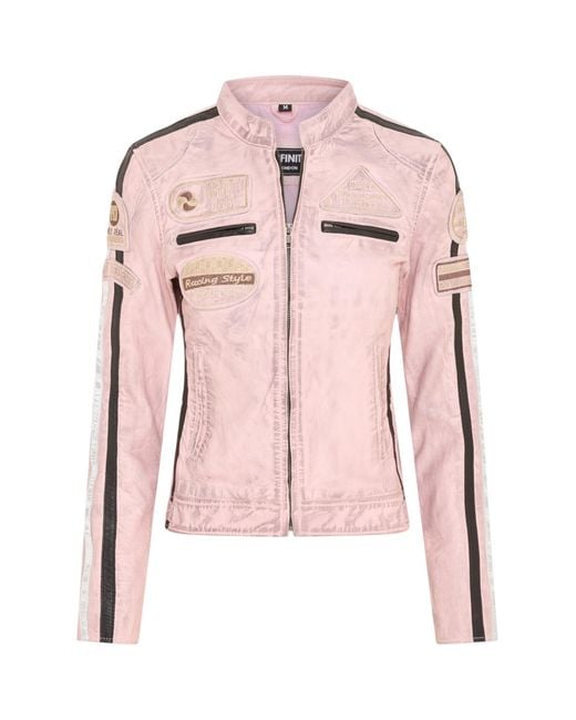 Infinity Leather Pink Biker Racing Badges Jacket-Maple