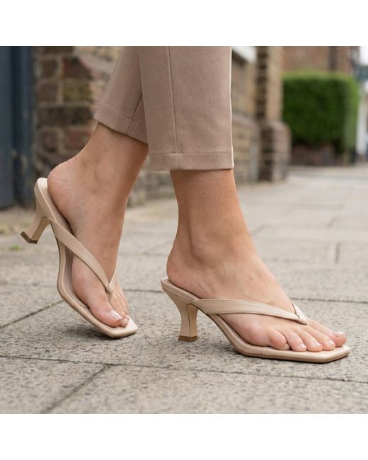 Krush Natural Heeled Sandals Thong Toe Post Kitten Slip On Nude