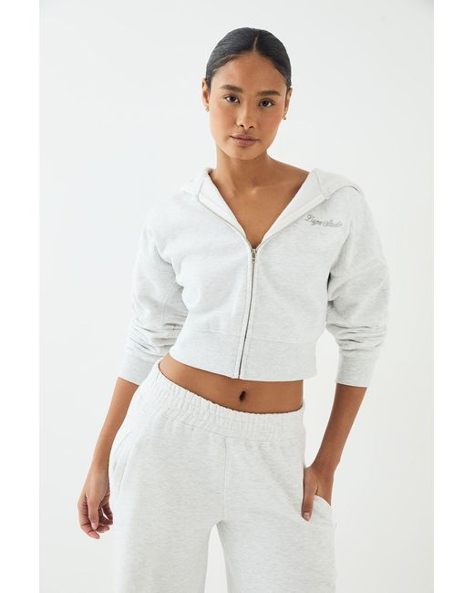 DSGN Studio White Script Embroidered Zip Through Hoodie
