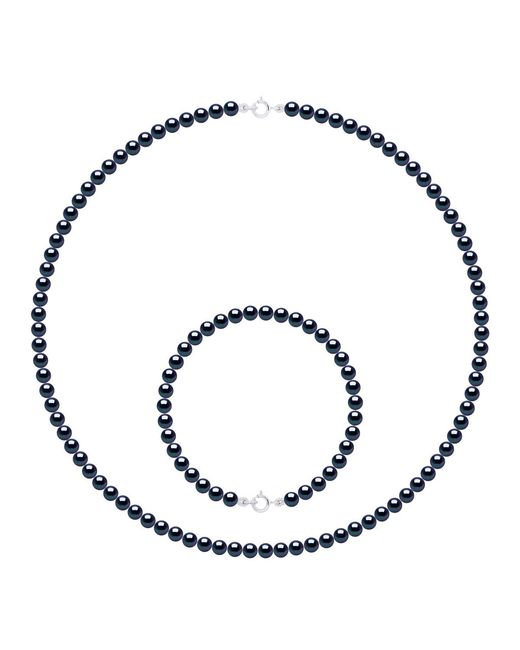 Ateliers Saint Germain Blue Set Necklace Bracelet Is Made Up Of Of Real Cultured Freshwater Pearls Round 4-5 Mm