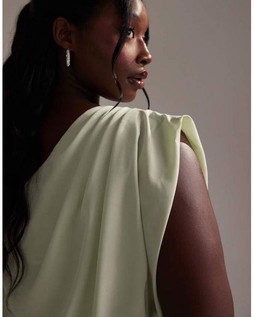 ASOS Green Design Bridesmaids Crepe One Shoulder Draped Maxi Dress