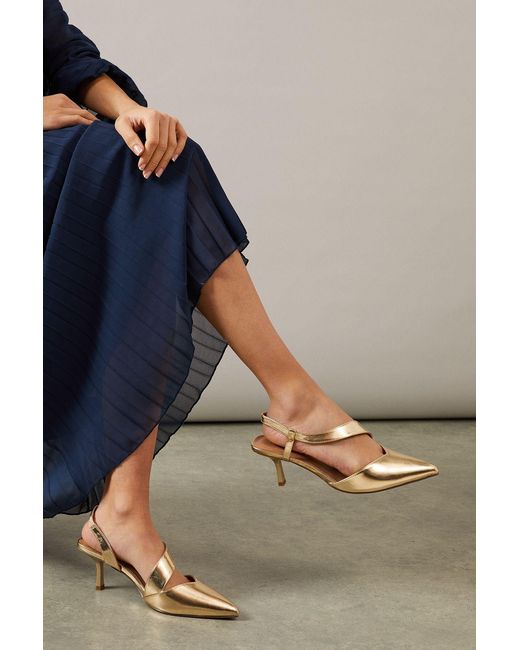 Wallis Blue Wide Fit Evelyn Asymmetric Slingback Kitten Heel Court Shoes