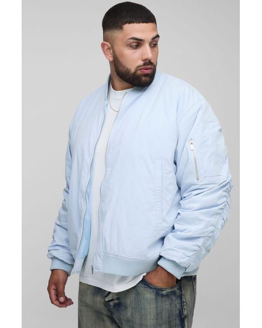 BoohooMAN Blue Plus Peached Embroidered Ma1 Bomber Jacket for men