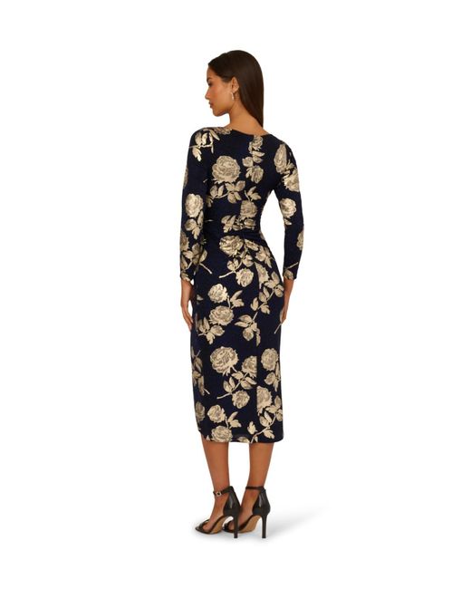 Adrianna Papell Black Floral Metallic Knit Gown