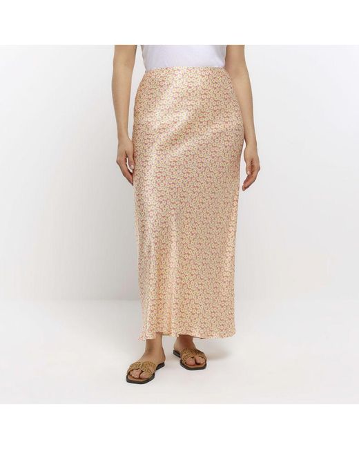 River Island Natural Maxi Skirt Plus Pink Floral Viscose