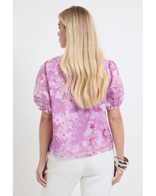 Wallis Pink Petite Floral Burn Out Puff Sleeve Top