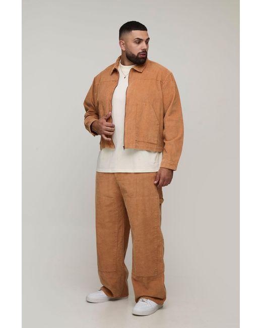 BoohooMAN Natural Plus Washed Cord Relaxed Boxy Worker Jacket for men
