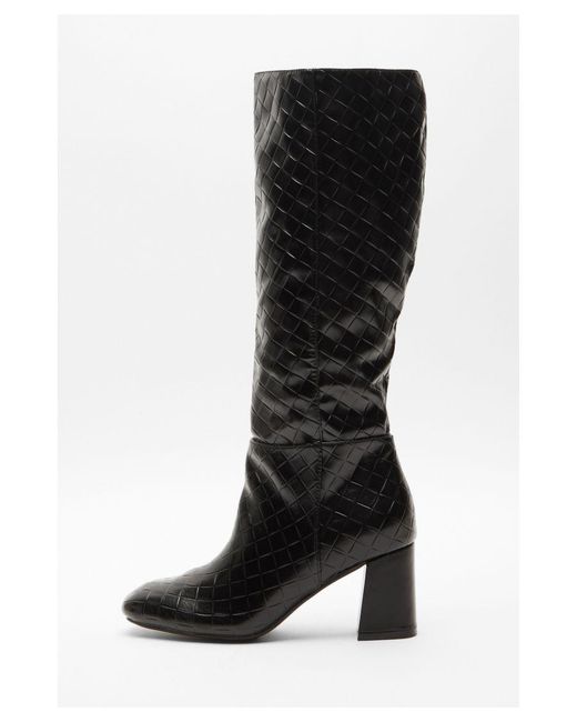 Quiz Black Faux Leather Textured Knee High Boots