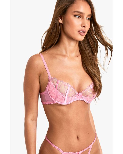 Boohoo Heart Embroidered Quarter Cup Balconette Bra