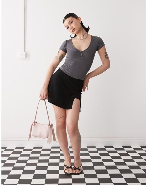Motel Gray Machiko Plunge Front Wrap Top
