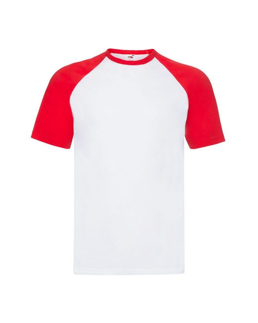 Fruit Of The Loom Red Adult Contrast Panel Baseball T-Shirt Cotton
