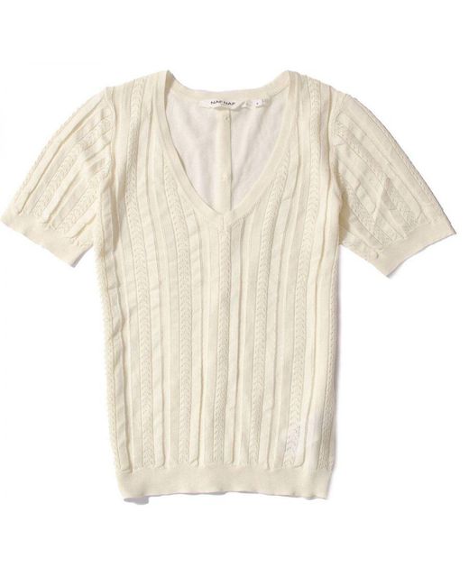 Naf Naf White Lace V Neck T Shirt