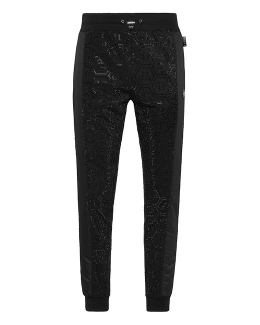 Philipp Plein Trousers Jogging Nylon Inserts Monogram Strass in het Black voor heren