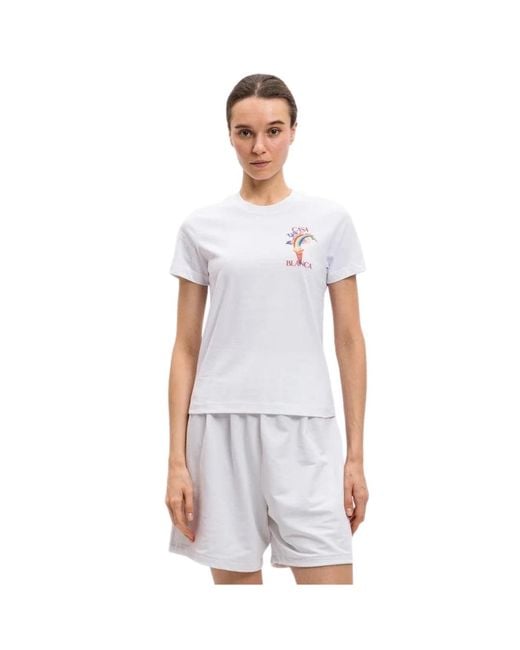 Casablanca White Printed Fitted Nature Teacher T-Shirt Cotton for men