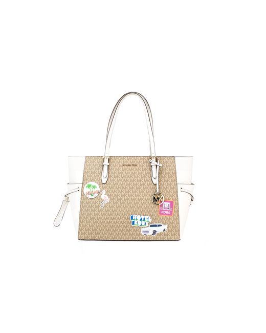 Michael Kors White Gilly Large Travel Miami Print Signature Pvc Tote Handbag Purse