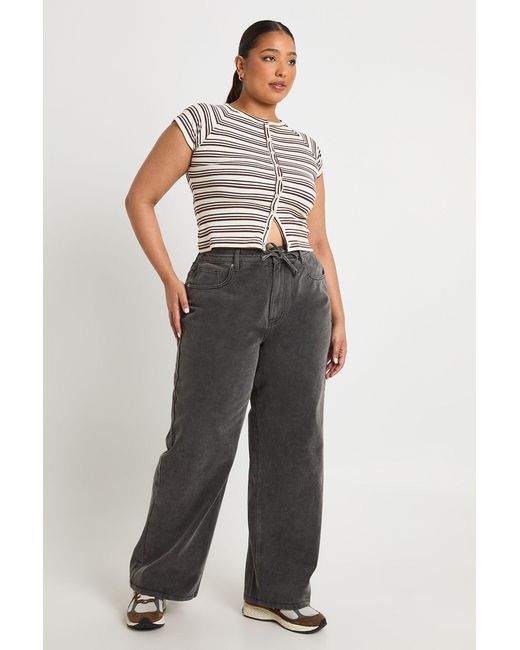 Boohoo Black Plus Elasticated Back Tie Drawstring Straight Leg Jean