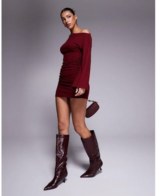 ASOS Red Fallen Long Sleeve With Asymmetric Hem Mini Dress