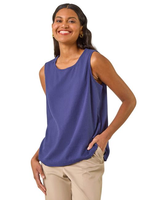 Roman Blue Button Back Vest Top