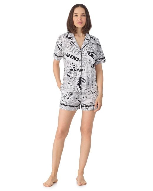 DKNY White Short Sleeve Notch Collar And Boxer Set