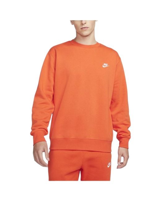 Nike Orange Bv2662 Sportswear Club Fleece Crew Relax Fit Sweatshirt for men