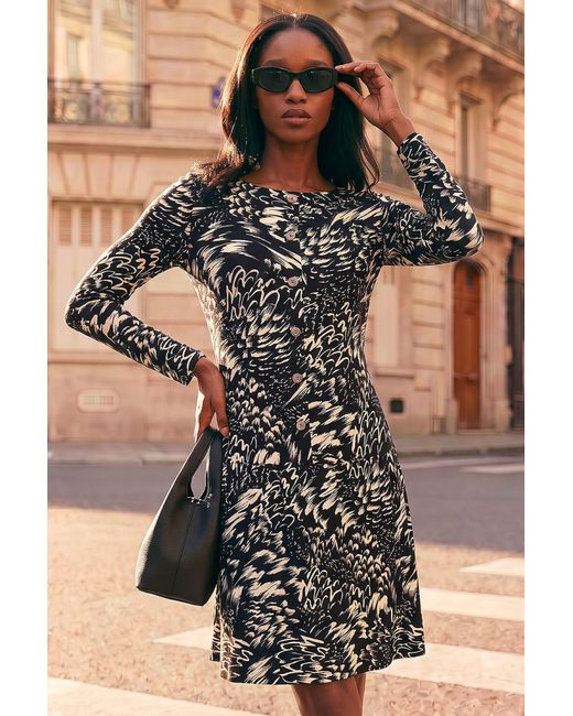 Roman Black Petite Abstract Button Down Dress
