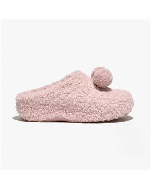 Fitflop Pink Shuv Pom Pom Shearling Clog Slippers