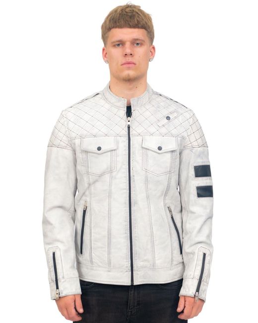 Infinity Leather White Vintage Quilted Racing Jacket-Cardiff for men