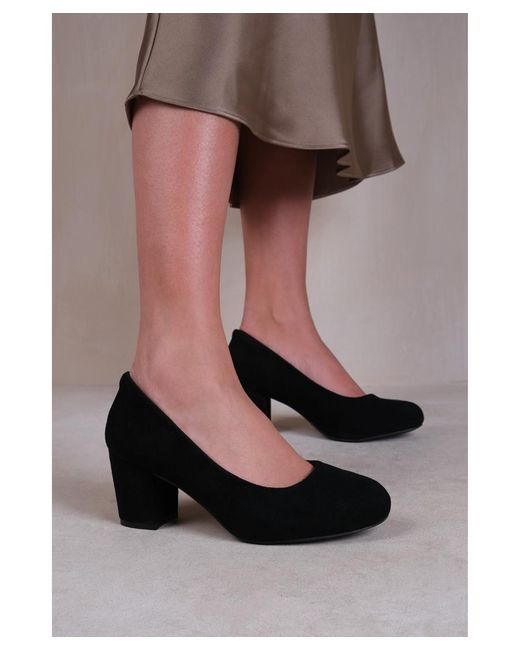 Where's That From Black 'Melrose' Extra Wide Fit Mid Block Heel Court Shoes