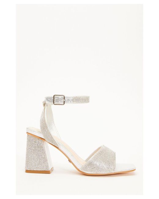 Quiz White Shimmer Diamante Heeled Sandals