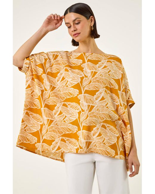 Roman Metallic Leaf Print Buttoned Back Top