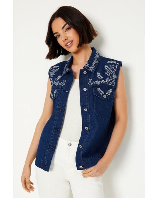 Oasis Blue Cutwork Embroidered Denim Gilet