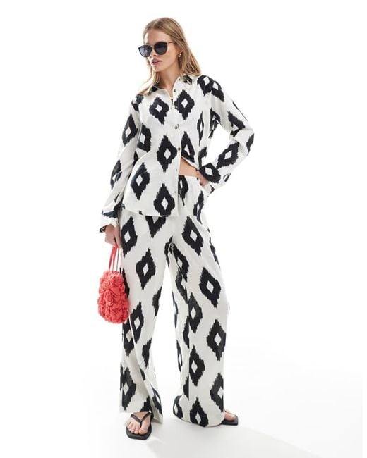 Accessorize White Accesorize Mono Print Oversized Beach Trousers