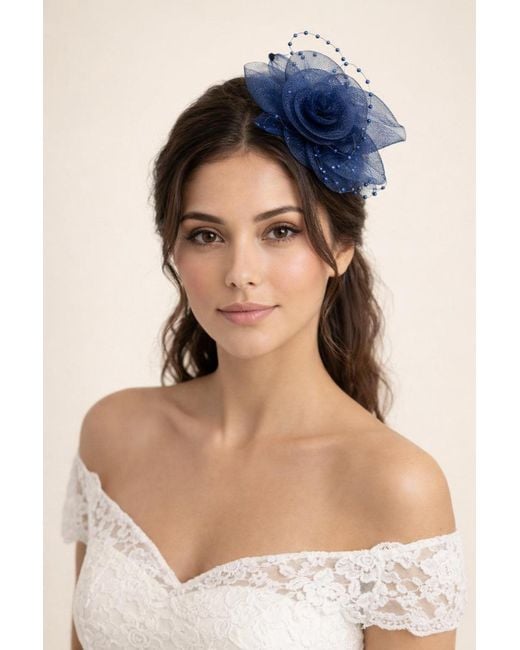 SVNX Blue Rosette Fascinator & Brooch