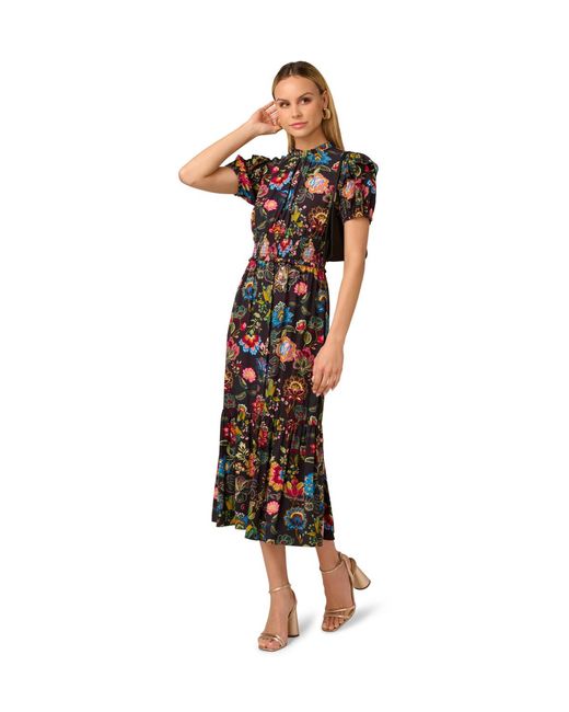 Adrianna Papell Black Printed Midi Dress