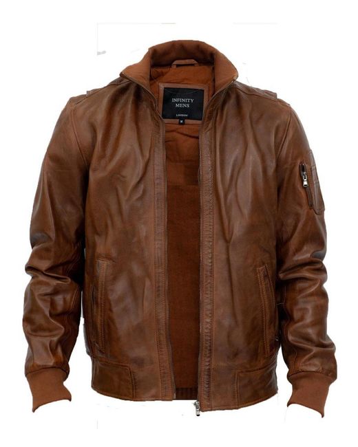 Infinity Leather Brown Varsity Bomber Jacket-Adana for men