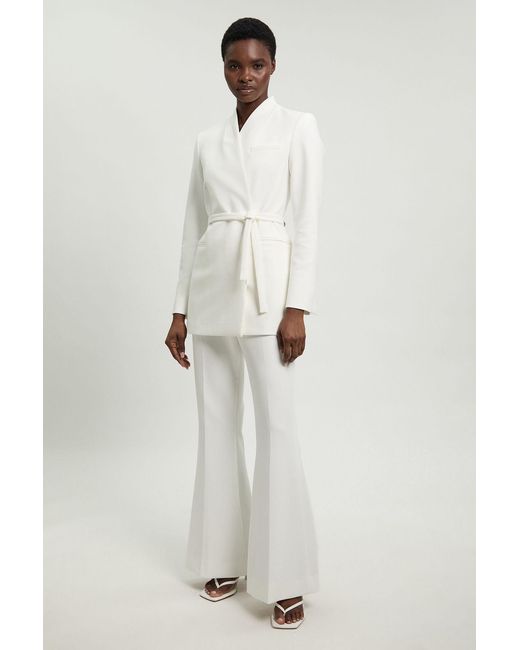 Karen Millen White Tailored Collarless Belted Blazer