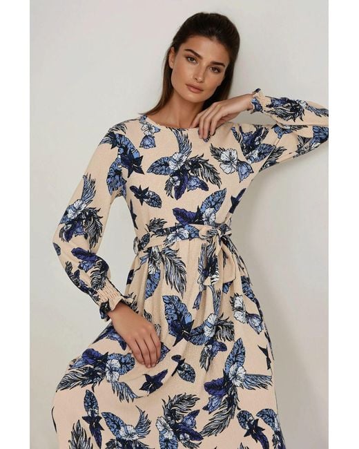 Hiccup Natural Floral Print Crew Neck Long Sleeve Maxi Dress