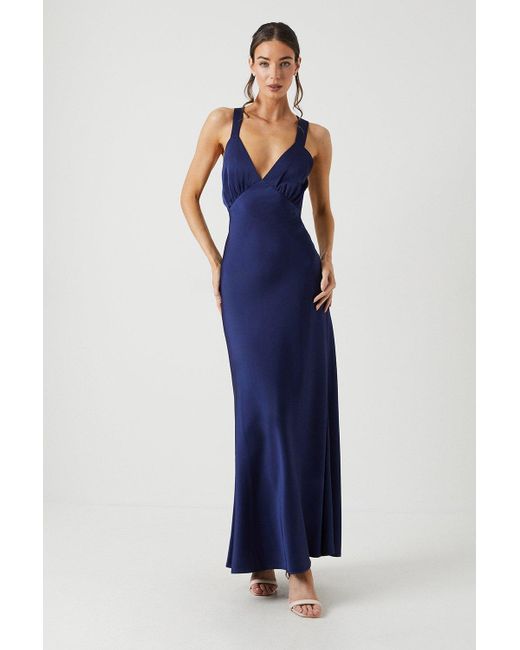Oasis Blue Tie Back Satin Maxi Bridesmaid Dress