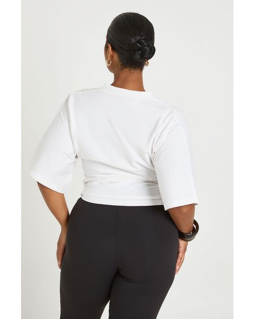Boohoo White Plus V Neck Cinched Waist Top