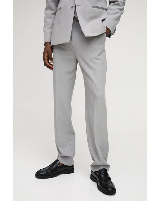 BoohooMAN Gray Straight Stretch Fit Tailored Trouser for men