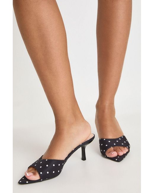 Boohoo Natural Polka Dot Pointed Toe Heeled Mules