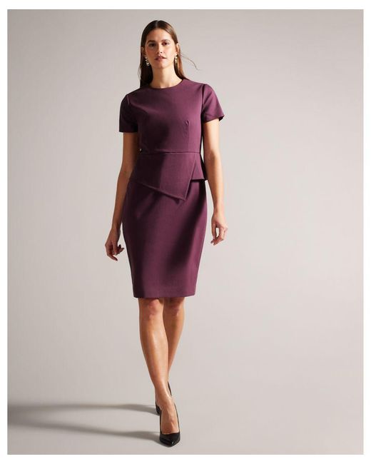 Ted Baker Purple Elynah Asymmetric Peplum Tailored Dress, Deep