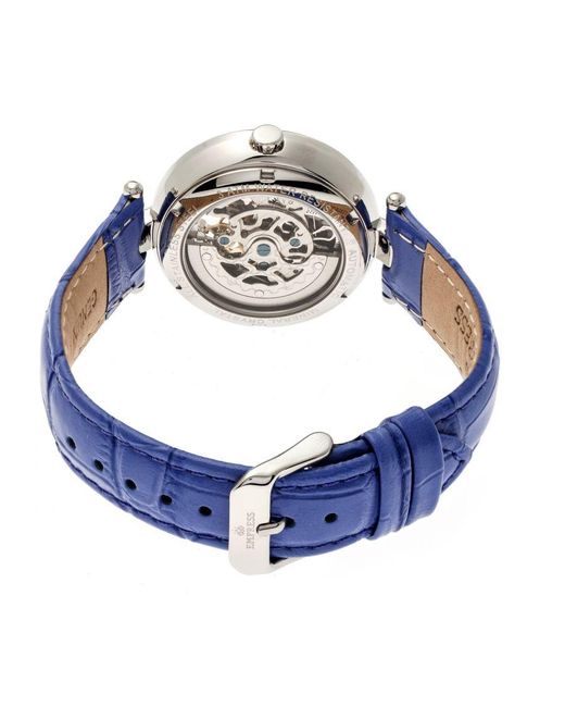 Empress Stella Automatisch Semi-skelet Mop Lederen Band Horloge in het Blue