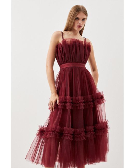 Karen Millen Tulle Bandeau Tiered Midi Dress