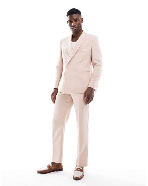 ASOS Pink Double Breasted Regular Suit Jacket With Wool for men