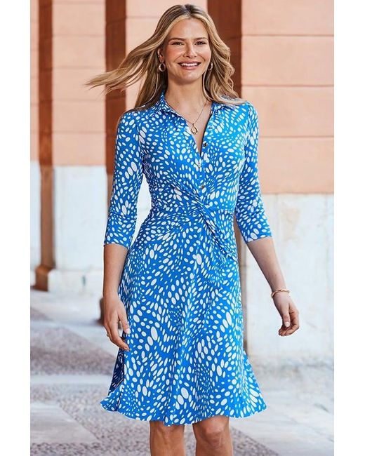 Sosandar Blue Abstract Spot Print Twist Front Dress