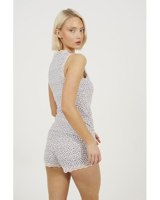 Brave Soul White Ditsy Print Lace Trim Vest And Short Pyjama Set