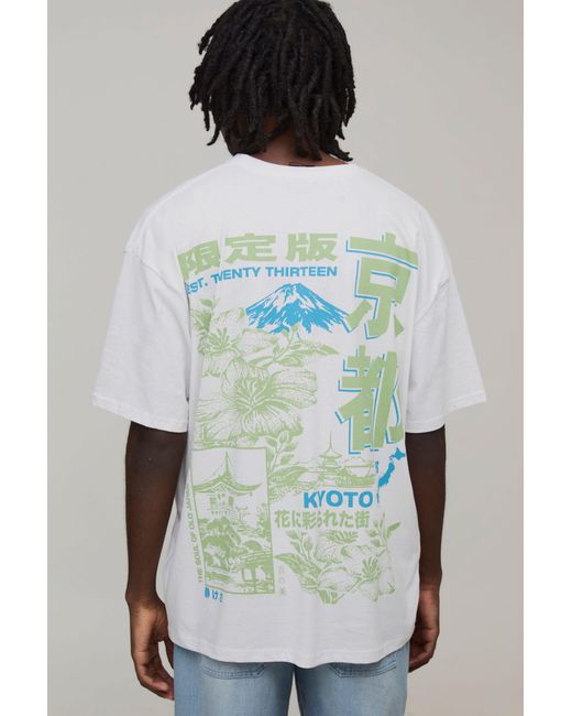BoohooMAN White Oversized Kyoto Floral Graphic T-Shirt Cotton for men