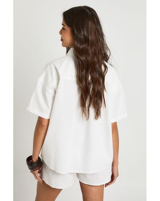 Boohoo White Linen Look Boxy Short Sleeve Shirt & Co-Ord
