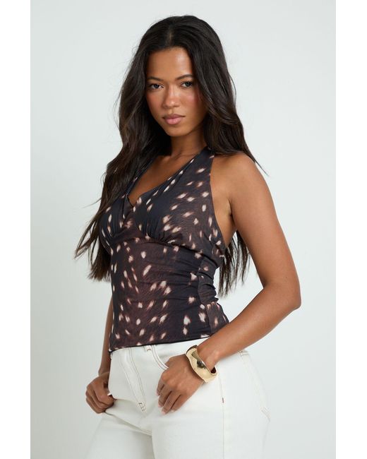 Boohoo White Deer Print Halter Neck Top